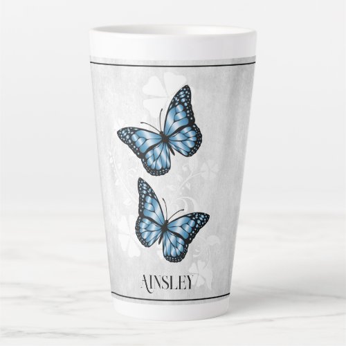 Blue Butterfly Floral Personalized Latte Mug