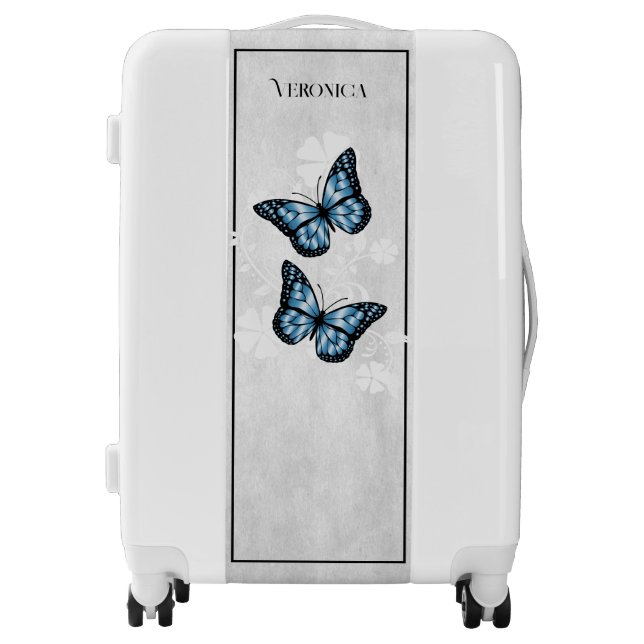 Blue Butterfly Floral Personalized Luggage (Front)