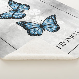 Blue Butterfly Floral Personalized Sherpa Blanket