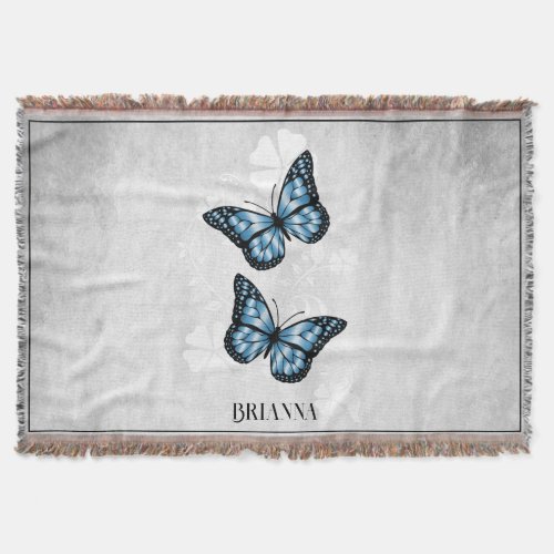 Blue Butterfly Floral Personalized Throw Blanket