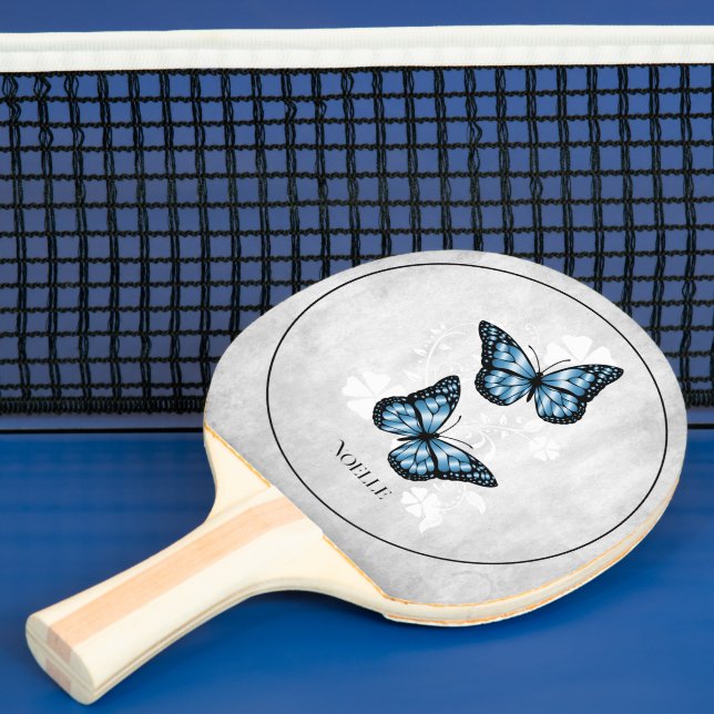 Blue Butterfly Floral Ping Pong Paddle (Insitu)