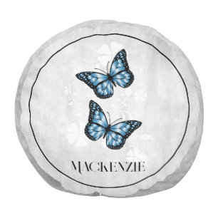 Blue Butterfly Floral Pouf