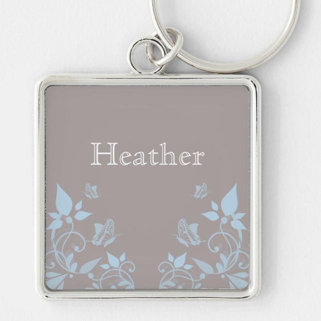 Blue Butterfly Floral Premium Keychain (Front)