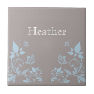 Blue Butterfly Floral Tile