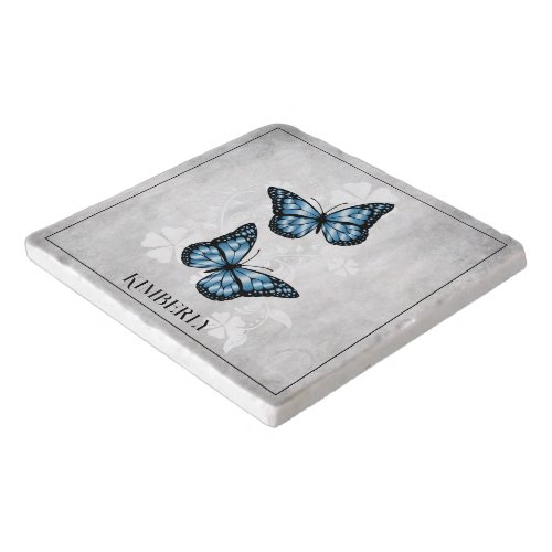 Blue Butterfly Floral Trivet