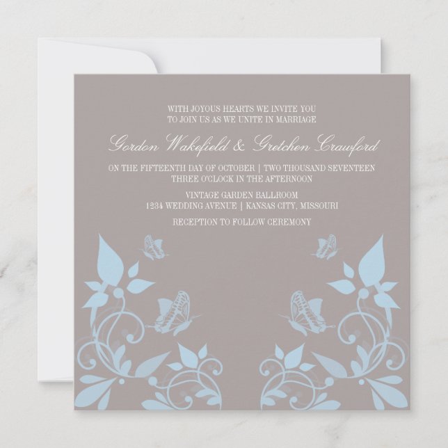 Blue Butterfly Floral Wedding Invite (Front)
