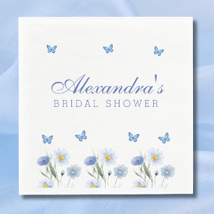 Blue Butterfly Floral Wildflower Bridal Shower Napkins