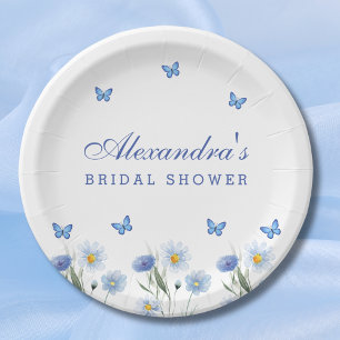 Blue Butterfly Floral Wildflower Bridal Shower Paper Plates