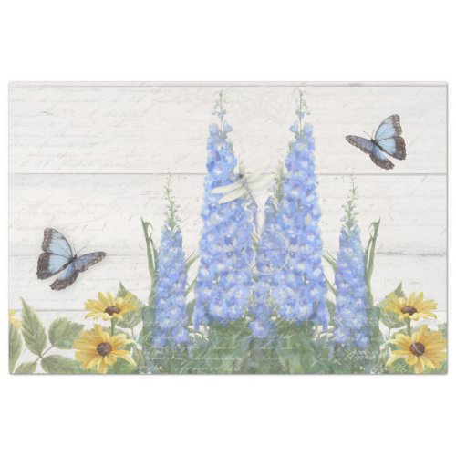 Blue Butterfly Flower Floral Sunflowers Decoupage Tissue Paper