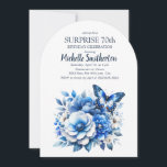 Blue Butterfly Flowers Arch Surprise 70th Birthday Invitation<br><div class="desc">Elegant blue butterfly and flowers arch-shaped Surprise 75th birthday party invitation. Contact me for assistance with your customizations or to request additional matching or coordinating Zazzle products for your celebration.</div>