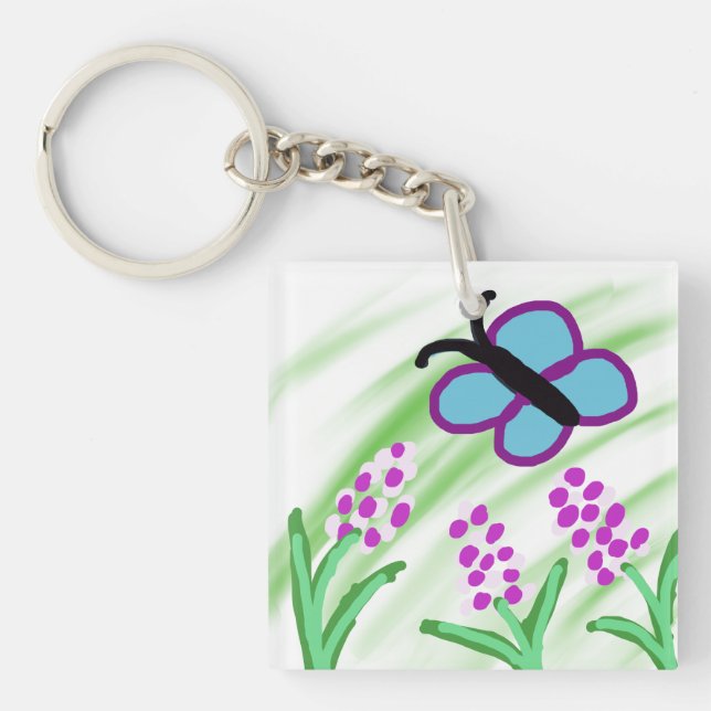 Blue Butterfly Flowers Keychain (Front)