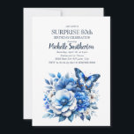 Blue Butterfly Flowers Surprise 80th Birthday Invitation<br><div class="desc">Elegant blue butterfly and flowers Surprise 80th birthday party invitation. Contact me for assistance with your customizations or to request additional matching or coordinating Zazzle products for your celebration.</div>