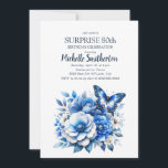 Blue Butterfly Flowers Surprise 80th Birthday Invitation<br><div class="desc">Elegant blue butterfly and flowers Surprise 80th birthday party invitation. Contact me for assistance with your customizations or to request additional matching or coordinating Zazzle products for your celebration.</div>