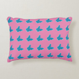 Blue Butterfly Fluttering Illustration Pattern Accent Pillow