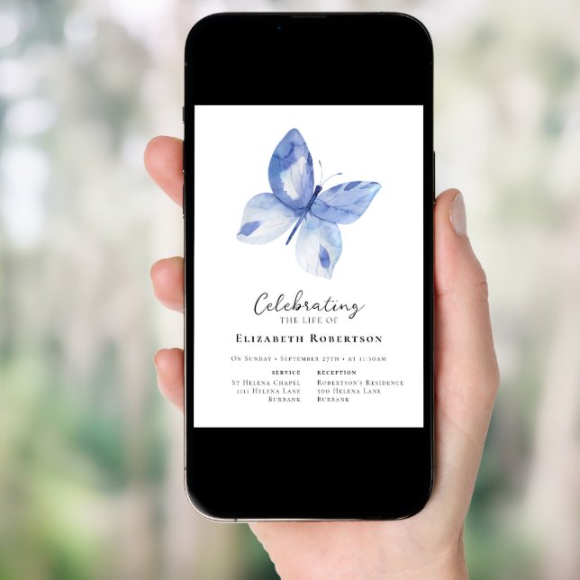 Blue Butterfly Funeral  Invitation (Front Digital)