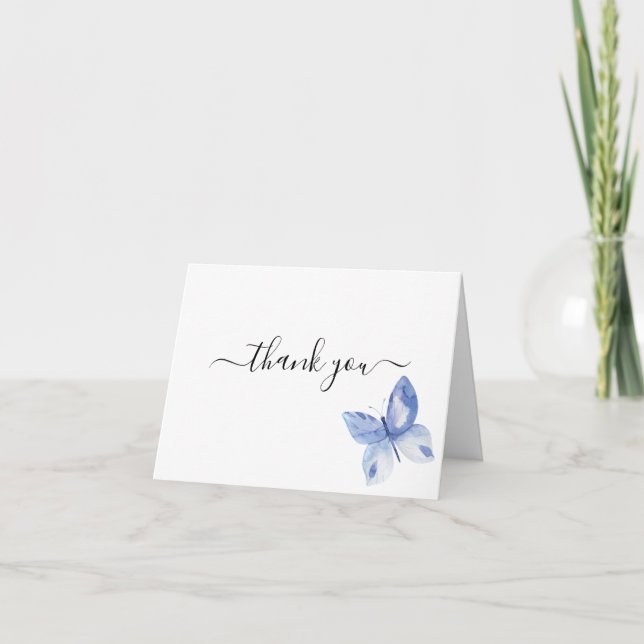 Blue Butterfly Funeral Memorial Thank You Card (Front)