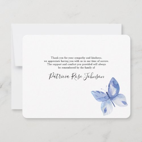 Blue Butterfly Funeral Memorial Thank You Note