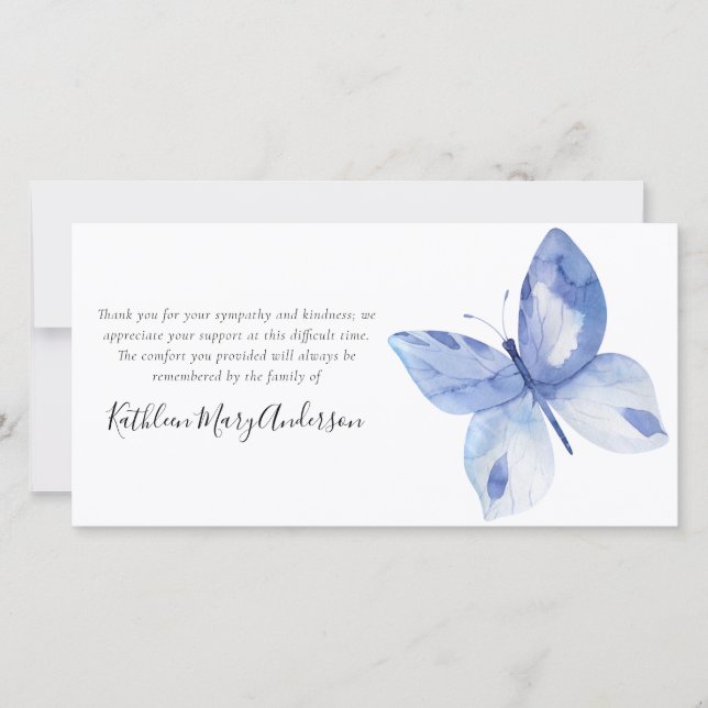 Blue Butterfly Funeral Thank You Card (Front)