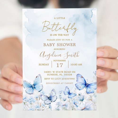 Blue Butterfly Garden Baby Shower Invitation 