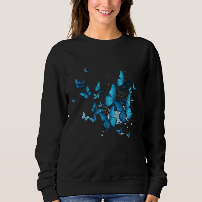 Blue Butterfly Garden Beautiful Butterflies Sweatshirt (Front)