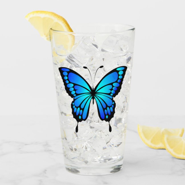 Blue Butterfly Glass Tumbler