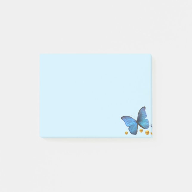 Blue Butterfly & Gold Confetti on Light Blue Post-it Notes (Front)