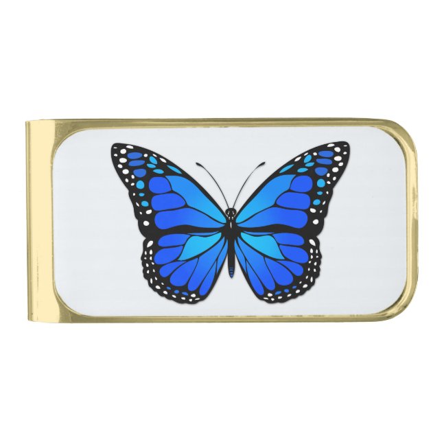 Blue butterfly gold finish money clip (Front)