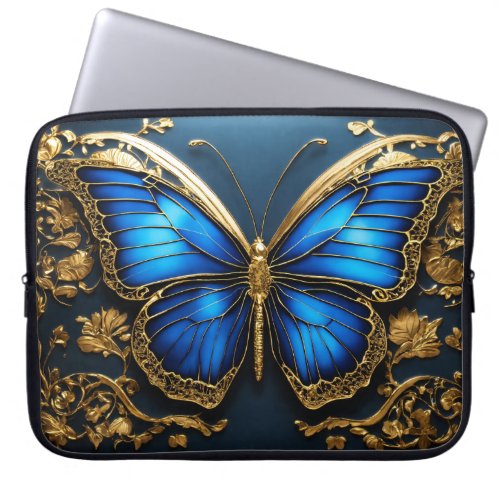 Blue Butterfly Gold Outlook 15_Inch Laptop Sleeve