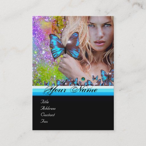 Customizable BLUE BUTTERFLY HAIR BEAUTY MAKEUP ARTIST monogram Business Cards