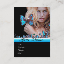BLUE BUTTERFLY HAIR BEAUTY MAKEUP ARTIST monogram Business Card