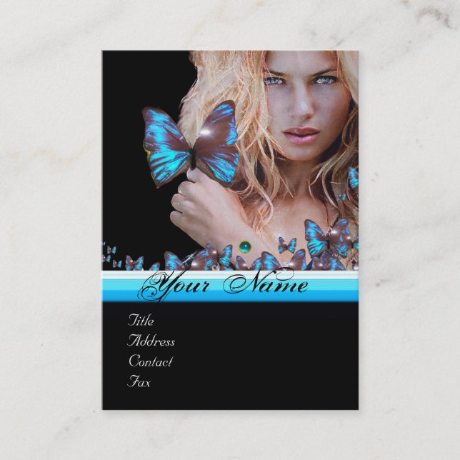 BLUE BUTTERFLY HAIR BEAUTY MAKEUP ARTIST monogram Business Card (Front)