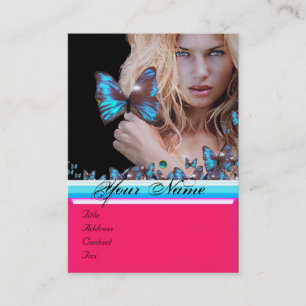 BLUE BUTTERFLY HAIR BEAUTY MAKEUP ARTIST monogram Business Card