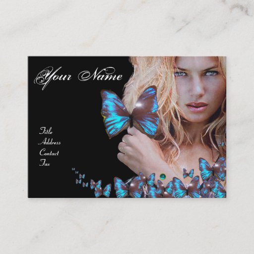 Customizable BLUE BUTTERFLY HAIR BEAUTY MAKEUP ARTIST monogram Business Card Template