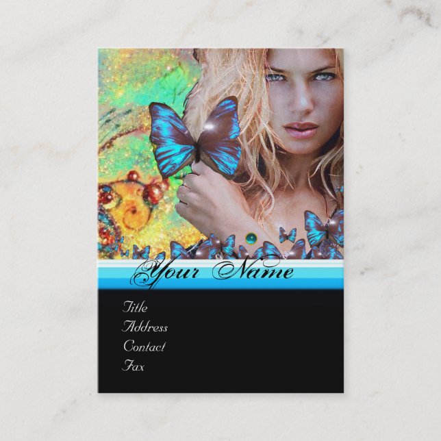 BLUE BUTTERFLY HAIR BEAUTY MAKEUP ARTIST monogram Business Card (Front)