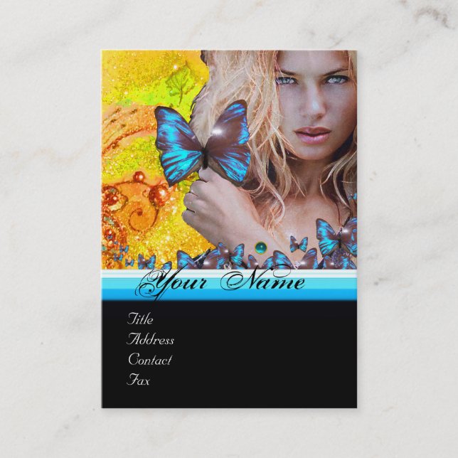 BLUE BUTTERFLY HAIR BEAUTY MAKEUP ARTIST monogram Business Card (Front)
