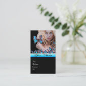 BLUE BUTTERFLY HAIR BEAUTY MAKEUP ARTIST monogram Business Card (Standing Front)