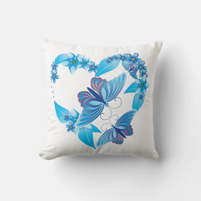 Blue Butterfly Heart American MoJo Throw Pillow (Front)