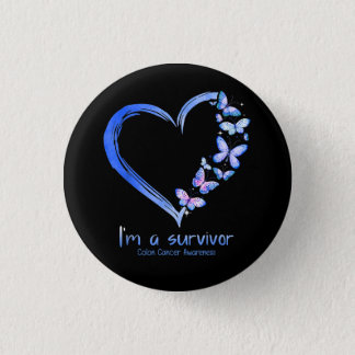 Blue Butterfly Heart I'm A Survivor Colon Cancer A Button
