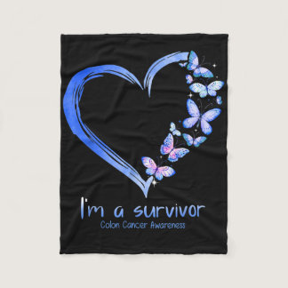 Blue Butterfly Heart I'm A Survivor Colon Cancer A Fleece Blanket