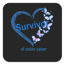 Blue Butterfly Heart I'm A Survivor Colon Cancer A Square Sticker