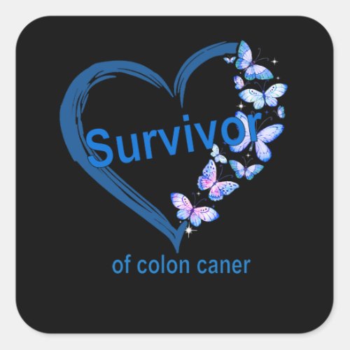 Blue Butterfly Heart Im A Survivor Colon Cancer A Square Sticker