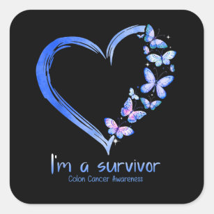Blue Butterfly Heart I'm A Survivor Colon Cancer A Square Sticker