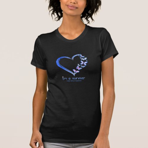 Blue Butterfly Heart Im A Survivor Colon Cancer A T_Shirt