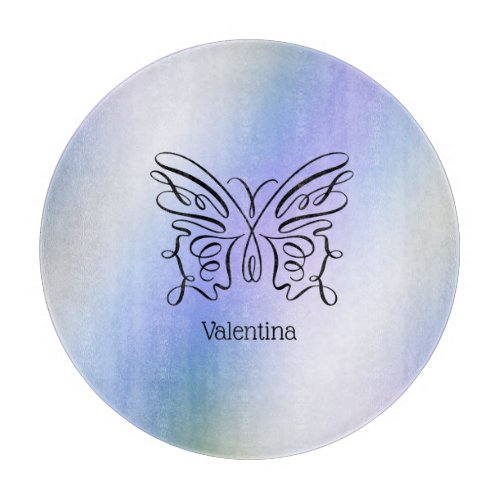 Blue Butterfly Holographic Monogram Cutting Board