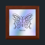 Blue Butterfly Holographic Monogram Name Modern Gift Box<br><div class="desc">Pretty line drawing of a butterfly with your name below. The open butterfly design lets the blue holographic background show through.</div>