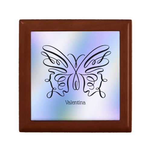 Blue Butterfly Holographic Monogram Name Modern Gift Box