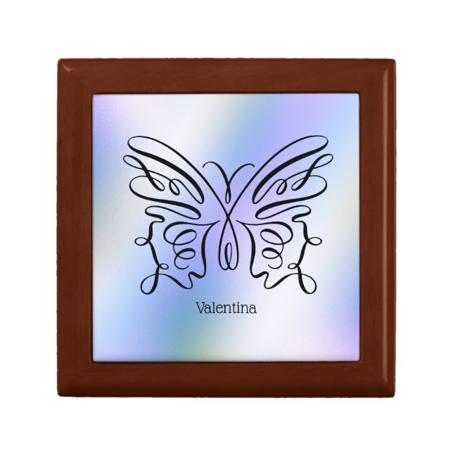 Blue Butterfly Holographic Monogram Name Modern Gift Box (Front)