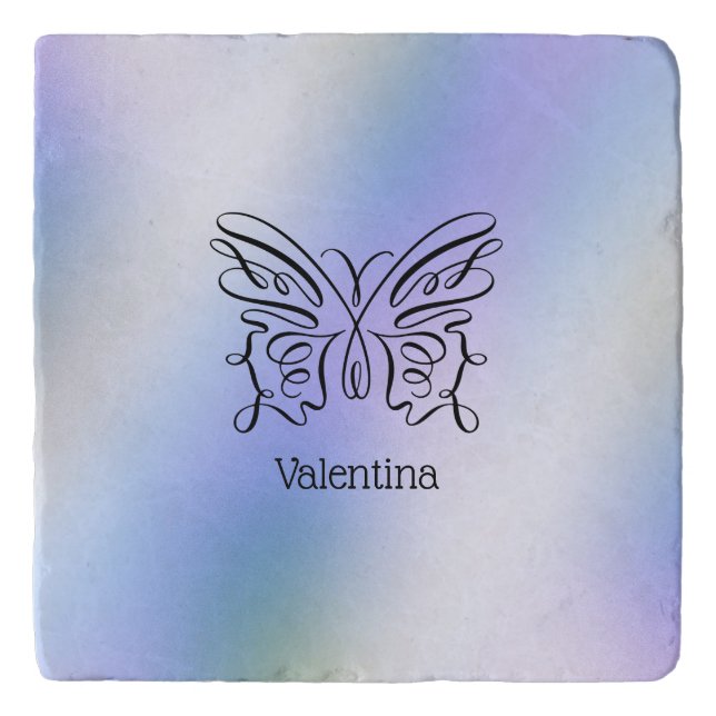 Blue Butterfly Holographic Monogram Name Trivet (Front)