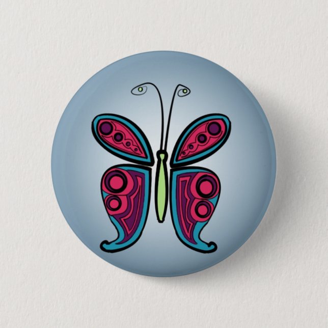 Blue butterfly illustration button (Front)