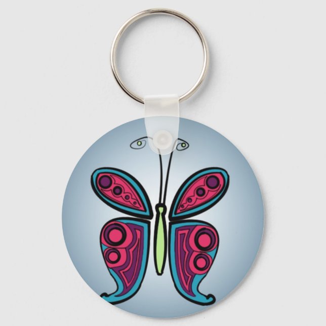 Blue butterfly illustration keychain (Front)